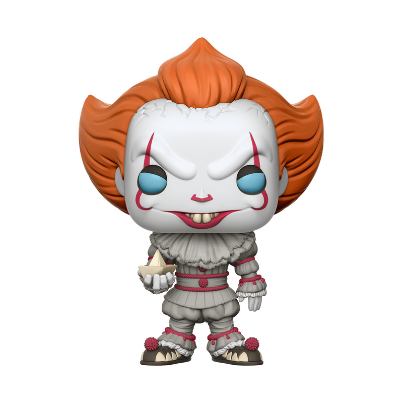 Pop! Pennywise with a paper boat in the palm of his hand.